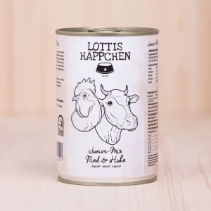 Direkt Vom Hersteller Sparpaket 6 x 400 g Lottis Häppchen Junior Mix Rind & Huhn Hunde Nassfutter
